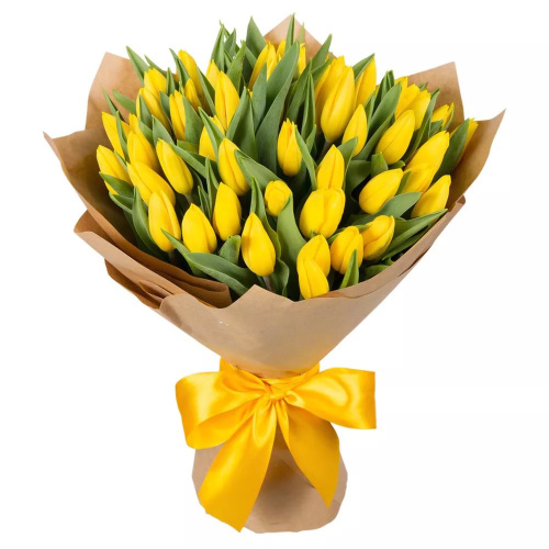 Букет из 51 желтого тюльпана в крафте